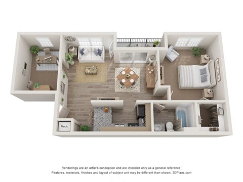 Floor plan for 1 bed, 1 bath, 850 sqft
